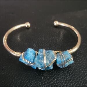 Apatite crystal gold bangle bracelet